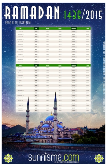 Calendrier Ramadan 2015